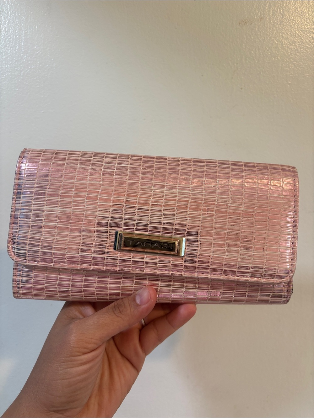 Tahari Blush Croc-Embossed Flap Wallet
